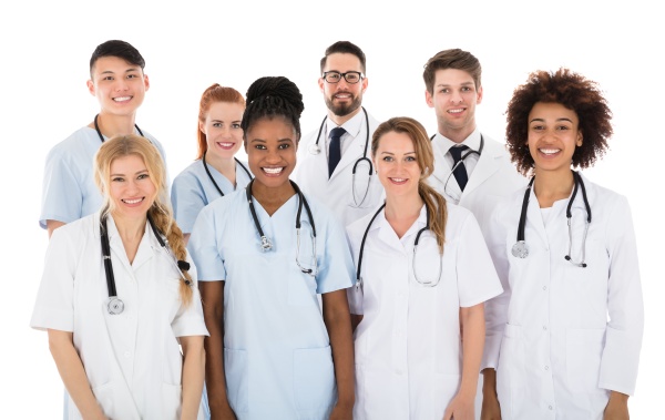 smiling multiracial medical team
