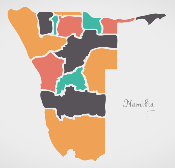 namibia map with states and modern