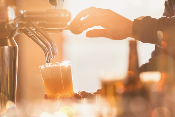 close up male bartender pouring pint