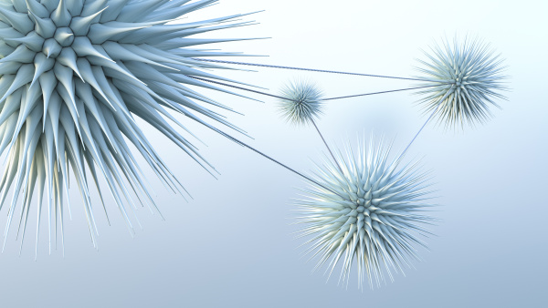 connected spiky spheres 3d rendering
