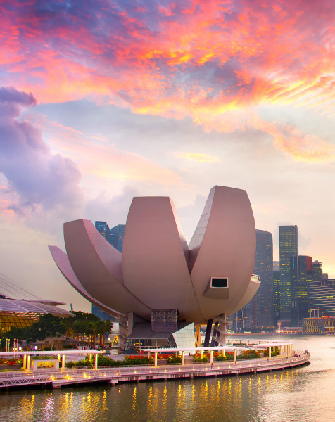 singapore artscience museum at sunset