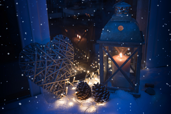 winter decoration in blue light with