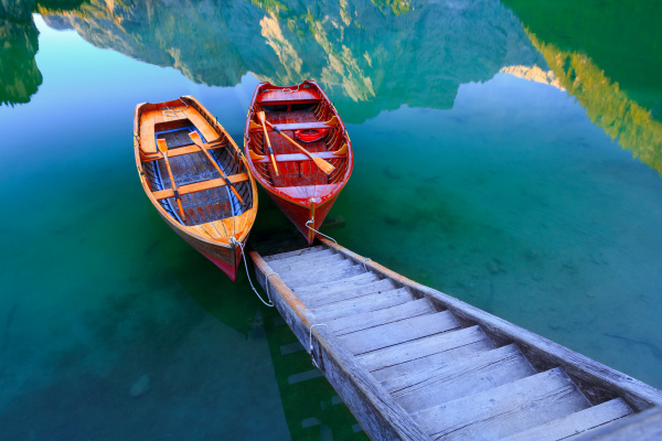 braies lake and boats in the