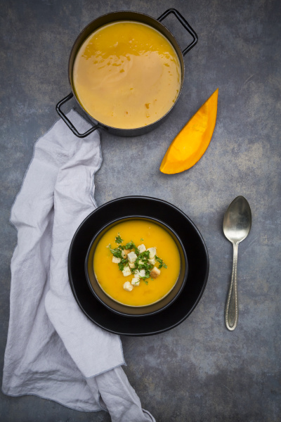 soup dish of creamed pumpkin soup