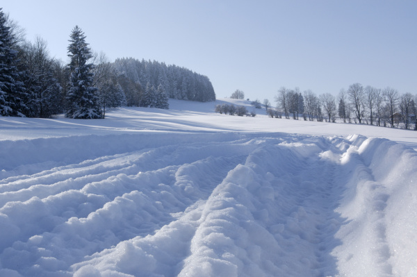 snowy landscape with wide car lane