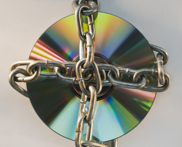 compact disc locked with metal chain