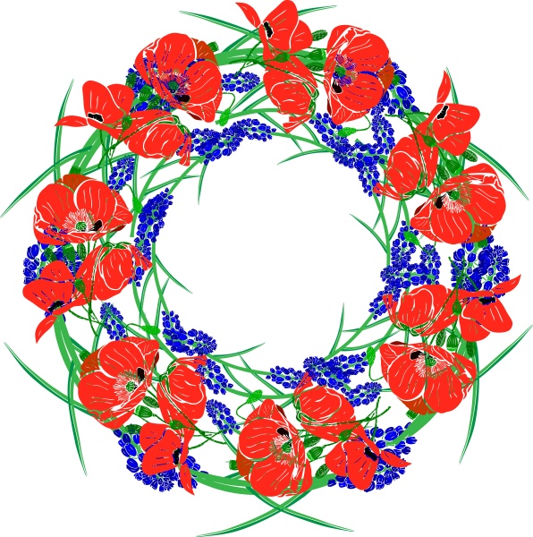 wreath of red blossoming poppies