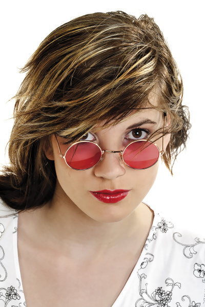 young woman with pink sunglasses