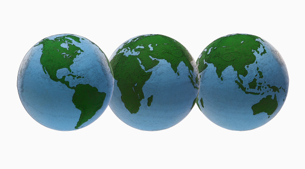 three globes on a white background