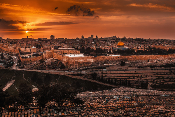 cityscape of jerusalem at sunset