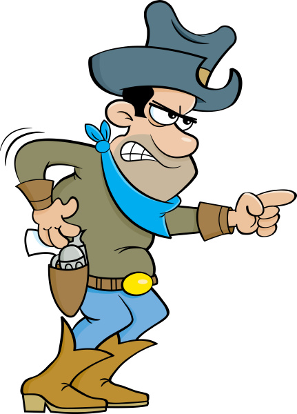 Cartoon illustration of an angry cowboy pointing. - Stock image ...