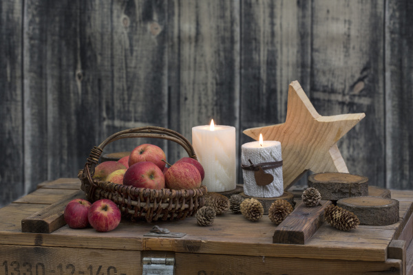 rustic christmas still life with candles