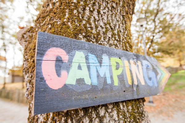 wooden camping sign