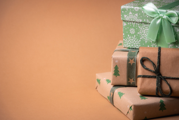 gifts wrapped in green and brown