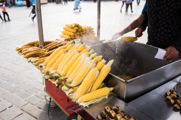 fresh boiled and roasted corn is