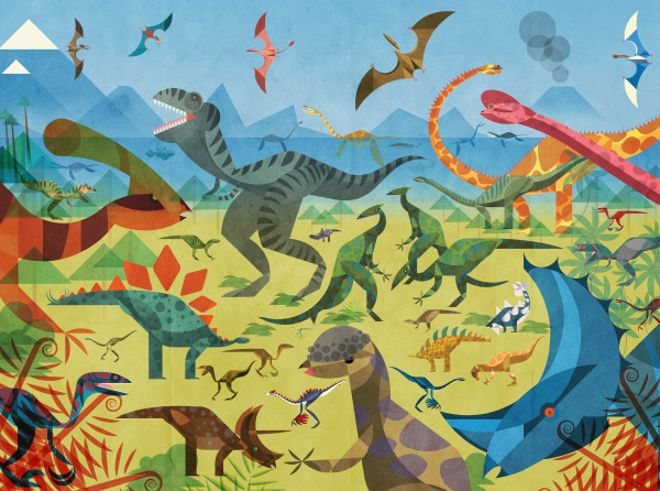 lots of different dinosaurs in colourful