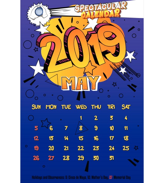 calendar template for 2019 may