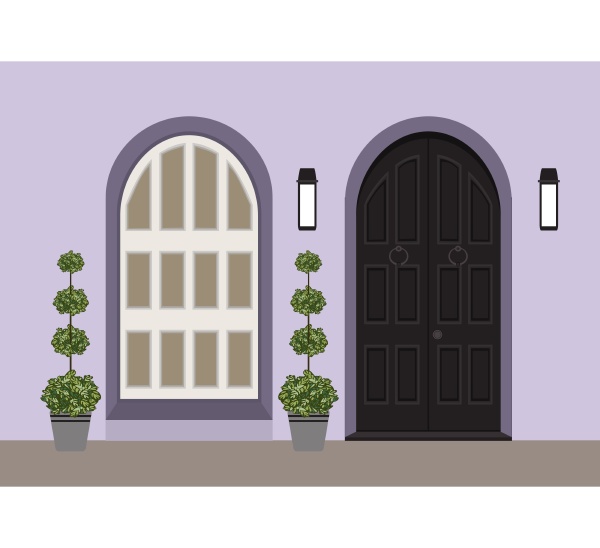 House door front with doorstep and mat steps Vector Image