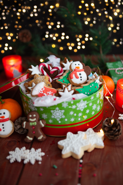 festive cookie jar with cookies