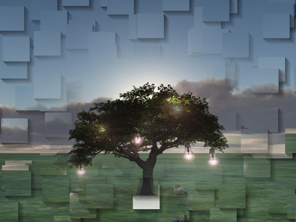 surreal digital art tree with