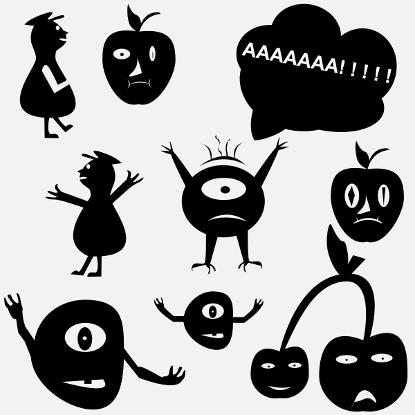 cartoon funny monsters silhouettes