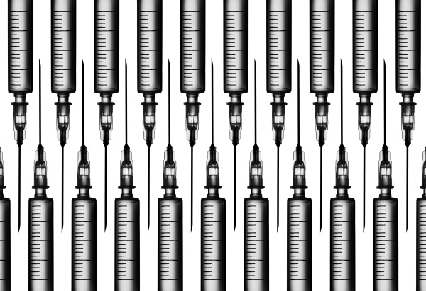 multiple syringes organized in a pattern