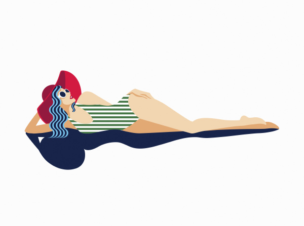 fashion model sunbathing in striped swimsuit