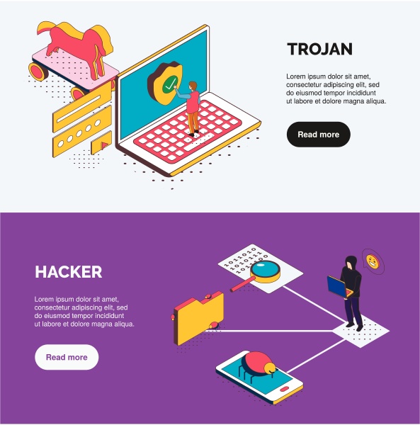 isometric cyber security horiznotal banners with
