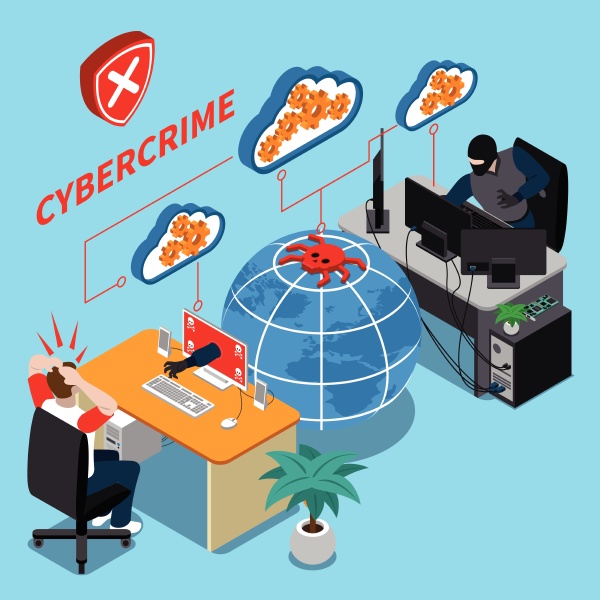 cyber crime isometric concept with data