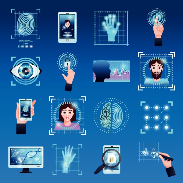 identification technologies symbols icons set with