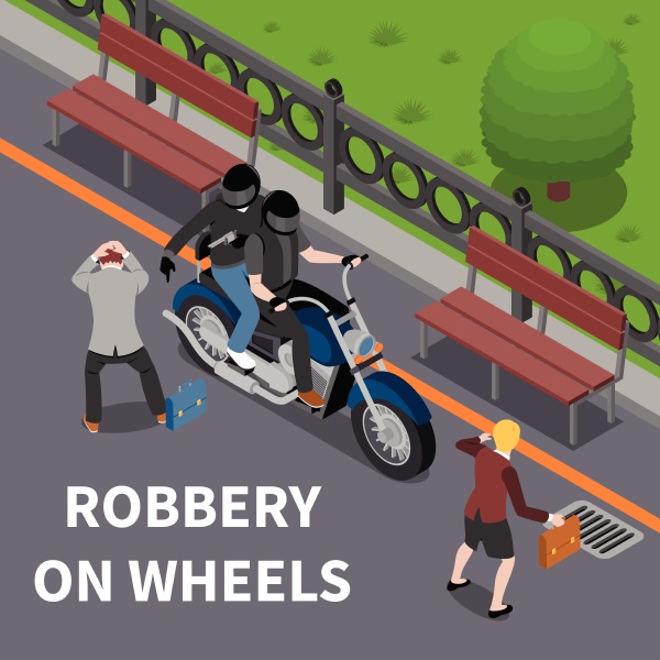robbery on wheels isometric composition with