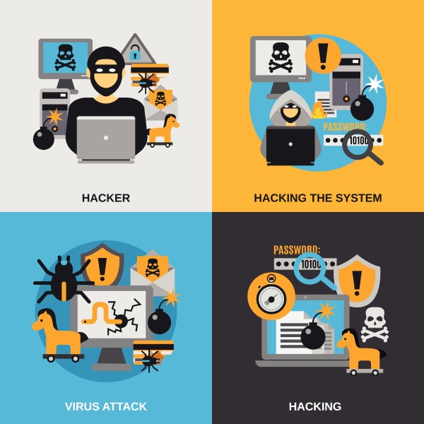 hacker design concept set with virus