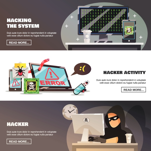 hacker activity banners collection with flat