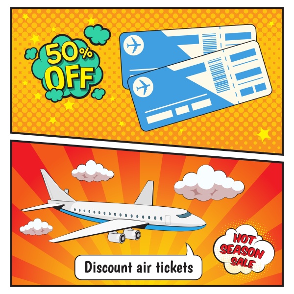 discount air tickets comic style banners