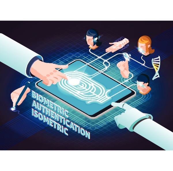 biometric authentication methods isometric composition poster