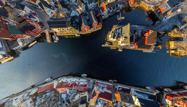 aerial view above of henningsvaer