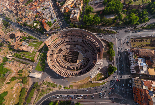 aerial view of roman colosseum during