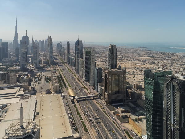 aerial view of skyscrapers and the