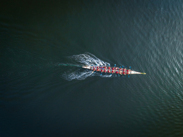aerial view of a single rowing
