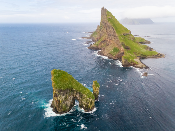 aerial view of isolated rock formation