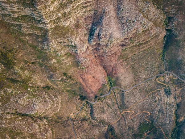 aerial abstract view of winding road