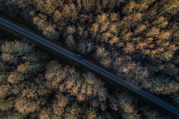 aerial view of a straight road