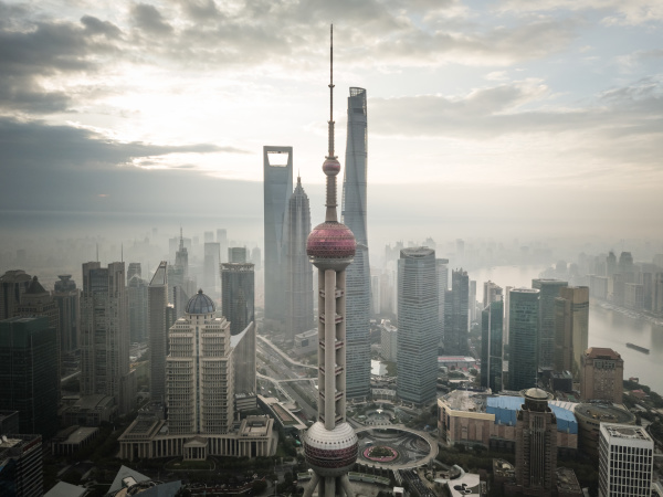 aerial view of shanghai skyline with
