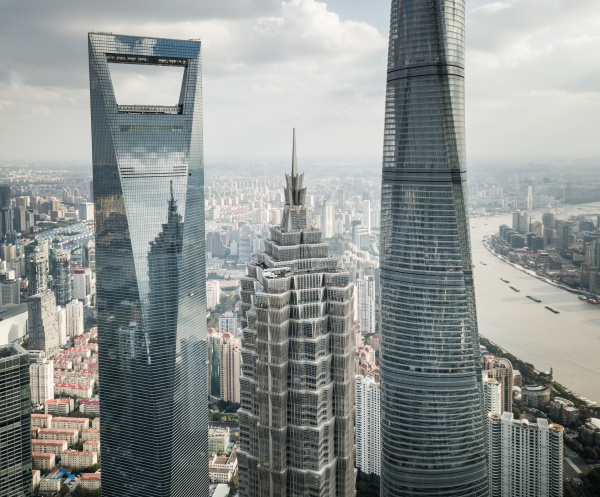 aerial view of shanghai skyline with