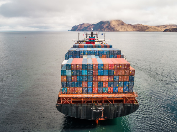 aerial view of a shipping boat