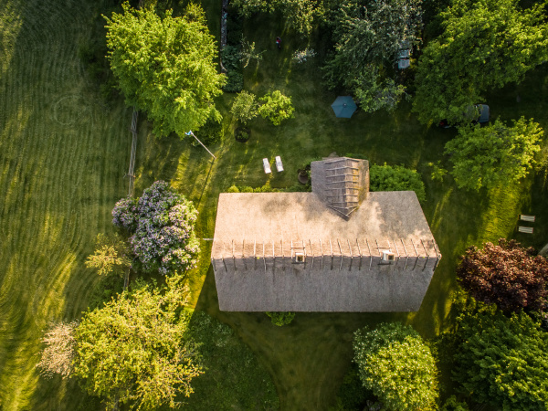 aerial view of a house roof