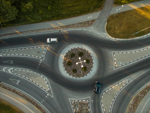 aerial view of a traffic circle