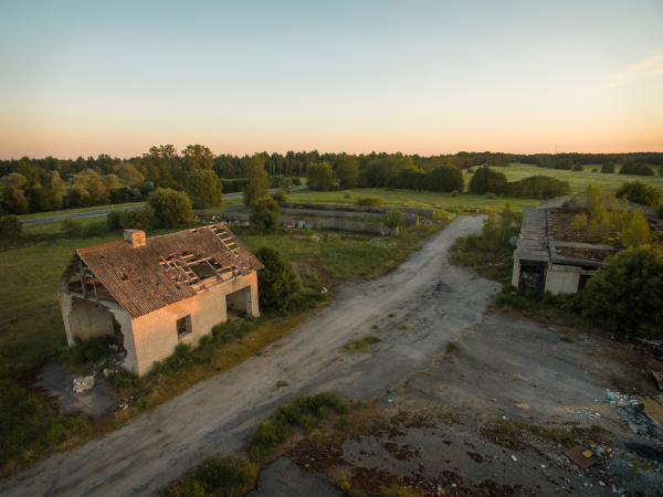 aerial view of an abandoned farm