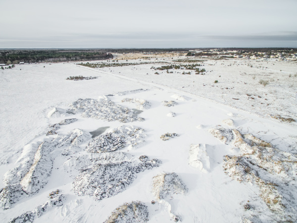 aerial view of snowy countryside relief