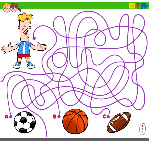maze game with boy and sport